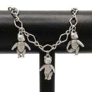 Vintage 925 Sterling Silver Articulated Teddy Bear Charm Bracelet